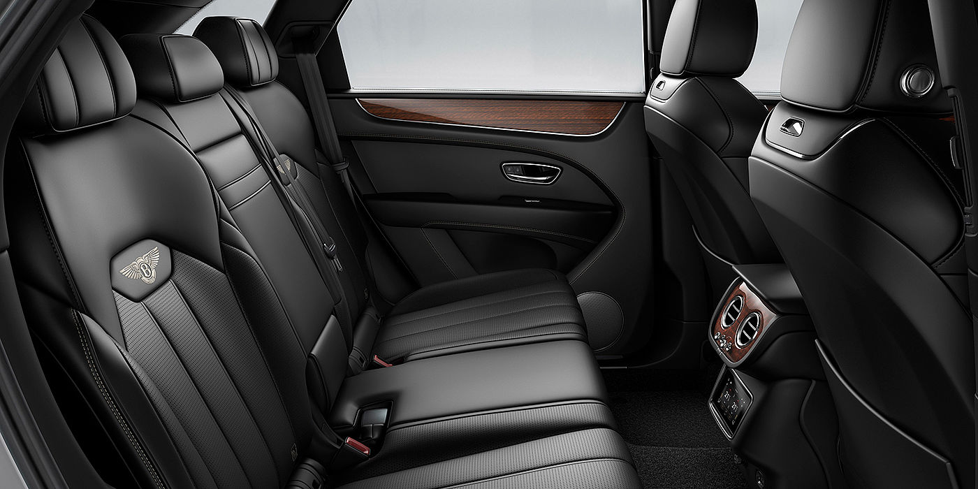 Bentley Gold Coast (Australia) Bentey Bentayga interior view for rear passengers with Beluga black hide.