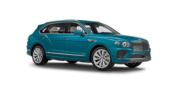 Bentley Gold Coast (Australia) Bentley Bentayga EWB Azure front side angled view in Topaz blue coloured exterior. 